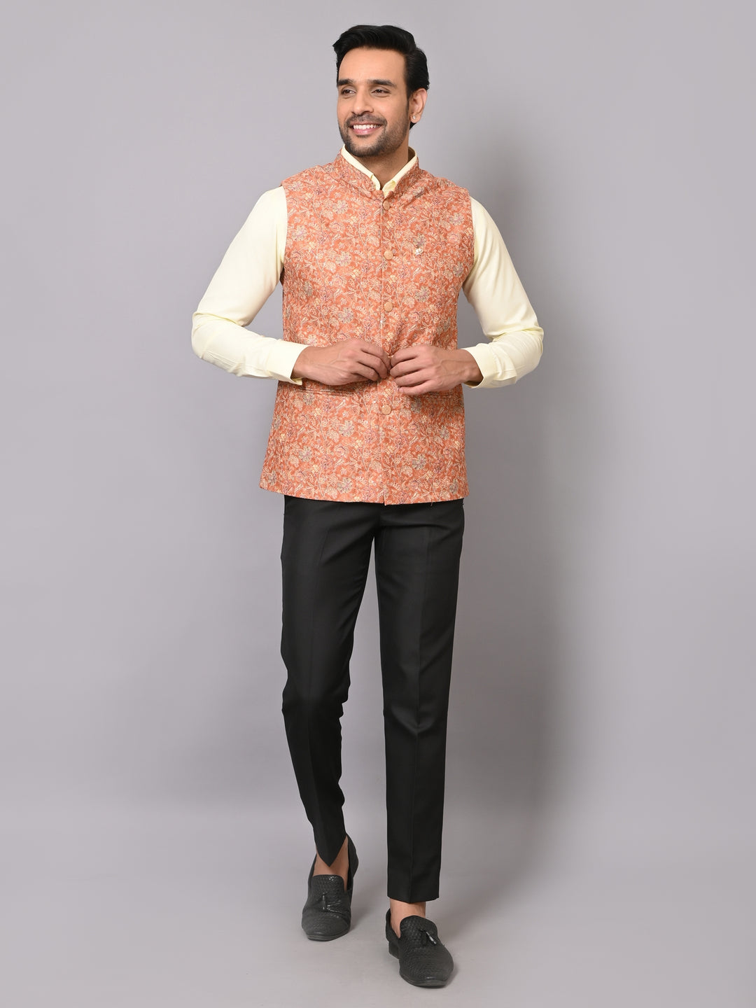 Floral Rust Nehru Jacket - B40491-1006B