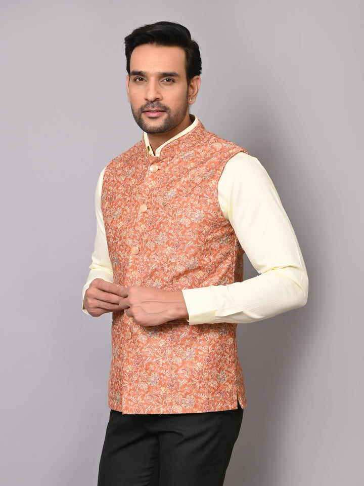 Floral Rust Nehru Jacket - B40491-1006B