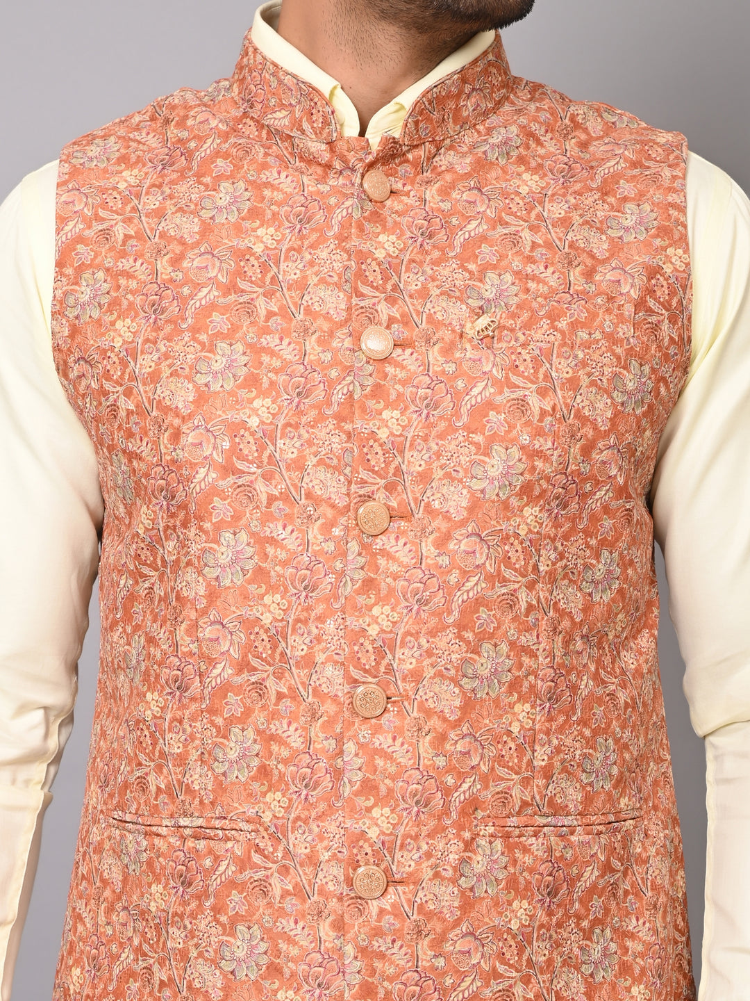 Floral Rust Nehru Jacket - B40491-1006B