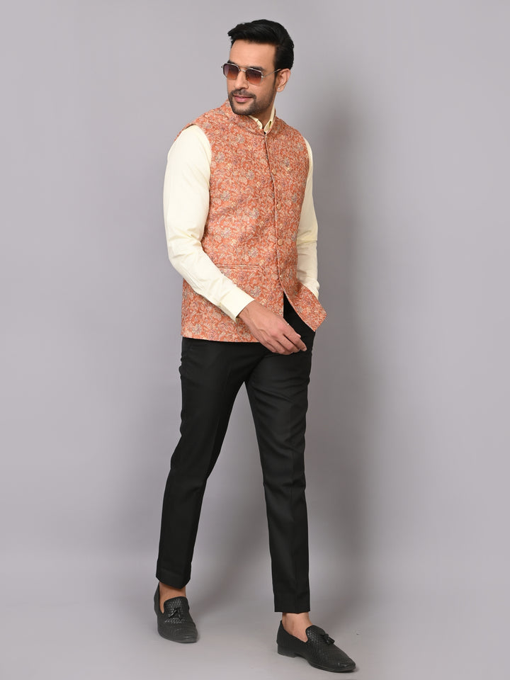 Floral Rust Nehru Jacket - B40491-1006B