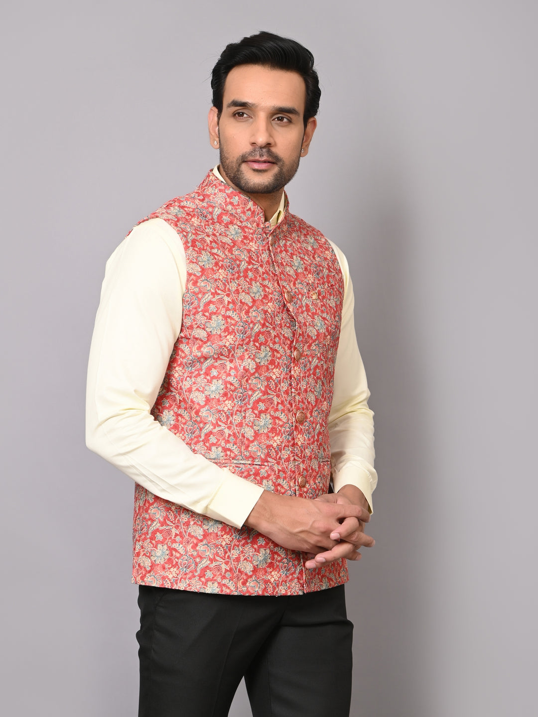 Floral Red Nehru Jacket - B40491-1006A