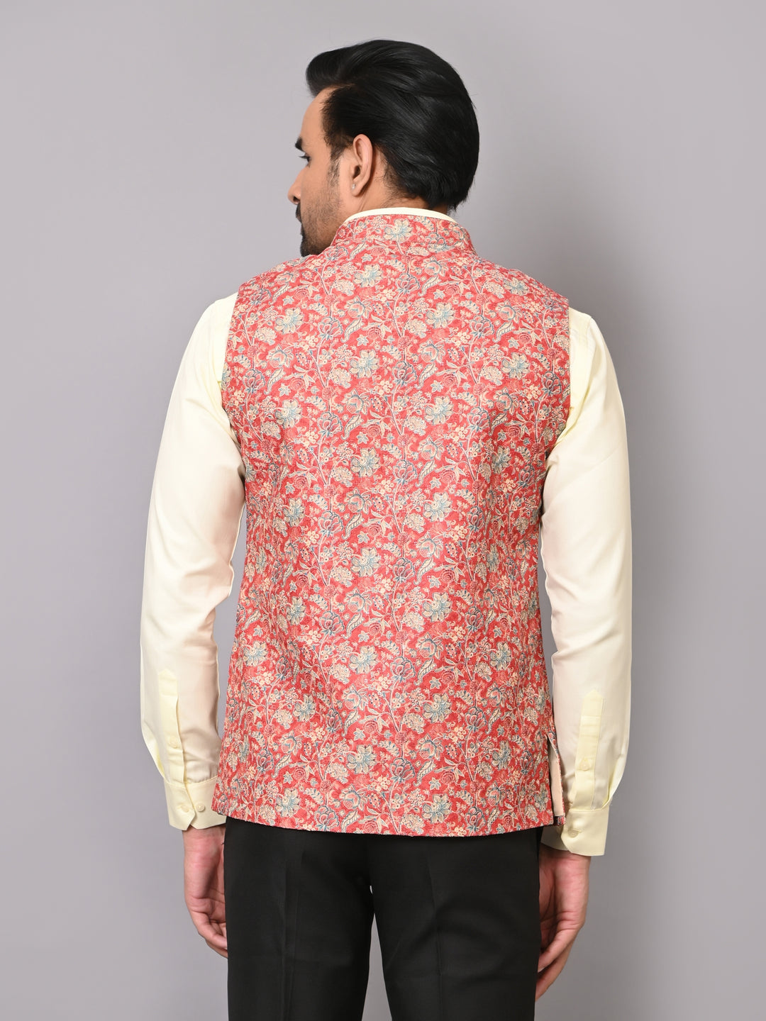 Floral Red Nehru Jacket - B40491-1006A