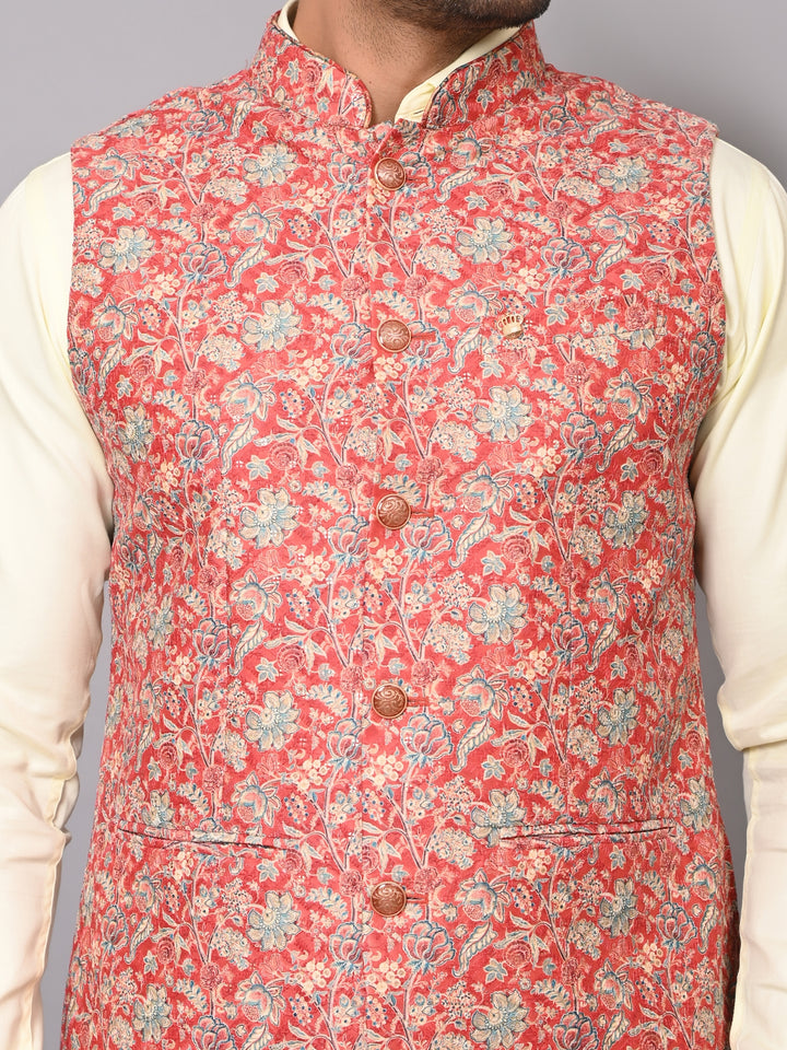 Floral Red Nehru Jacket - B40491-1006A