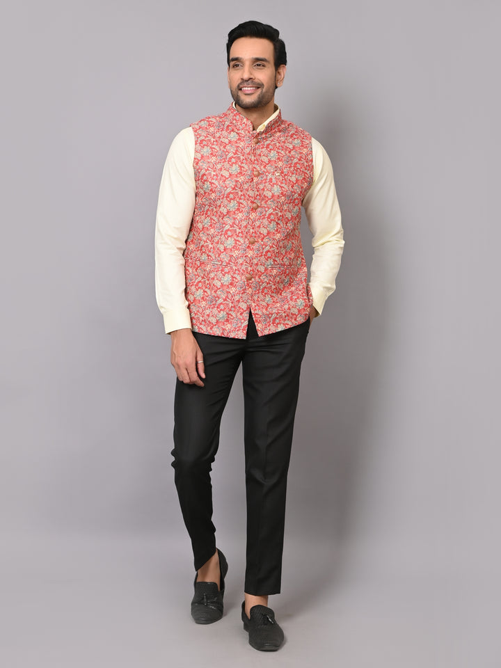 Floral Red Nehru Jacket - B40491-1006A