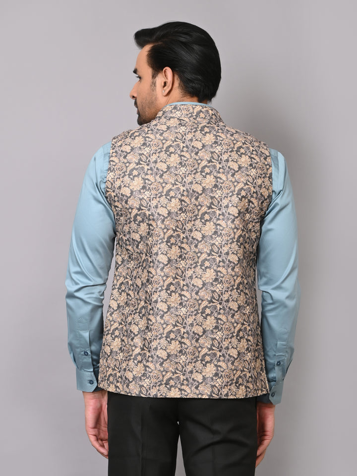 Floral Grey Nehru Jacket - B40491-1006H