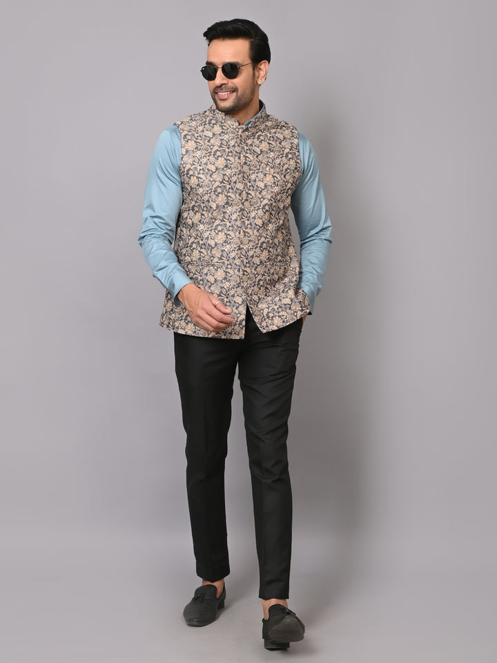 Floral Grey Nehru Jacket - B40491-1006H