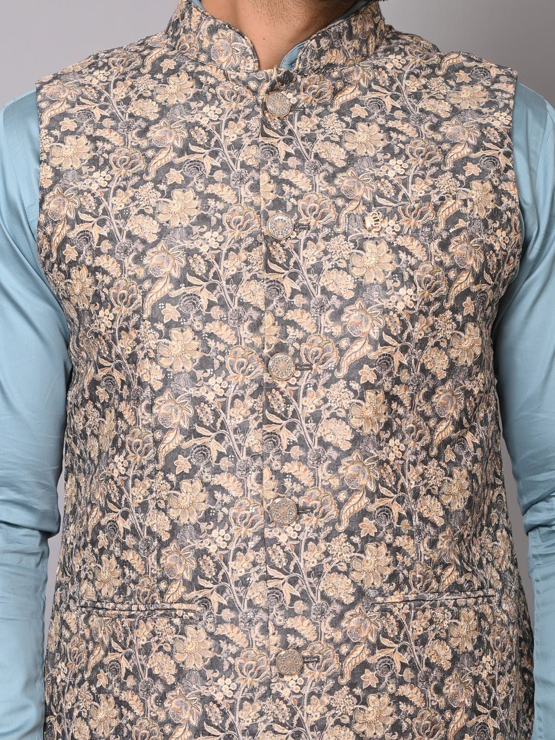 Floral Grey Nehru Jacket - B40491-1006H