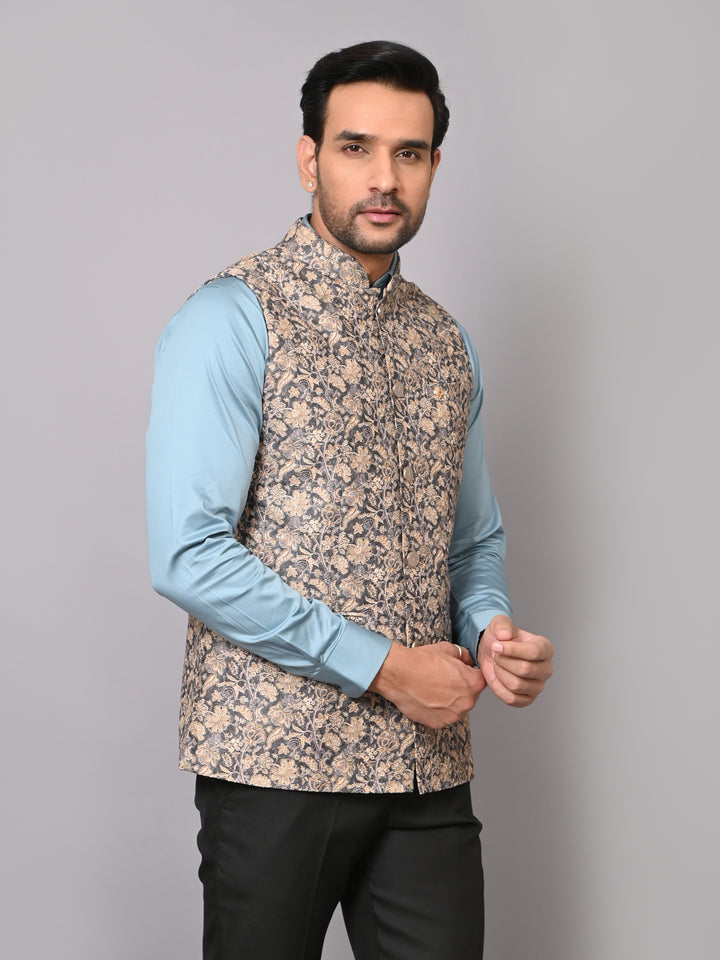 Floral Grey Nehru Jacket - B40491-1006H