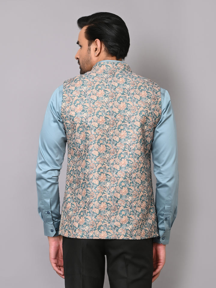 Floral Green Nehru Jacket - B40491-1006D