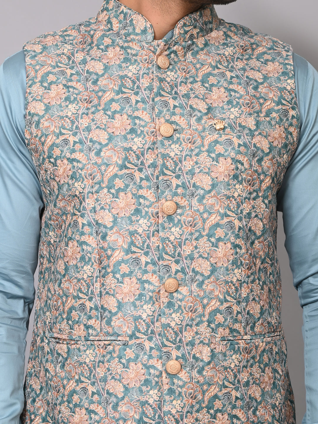 Floral Green Nehru Jacket - B40491-1006D