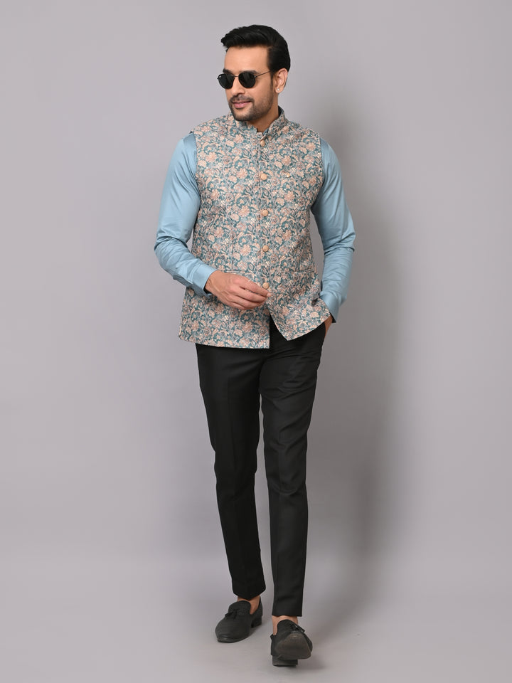 Floral Green Nehru Jacket - B40491-1006D