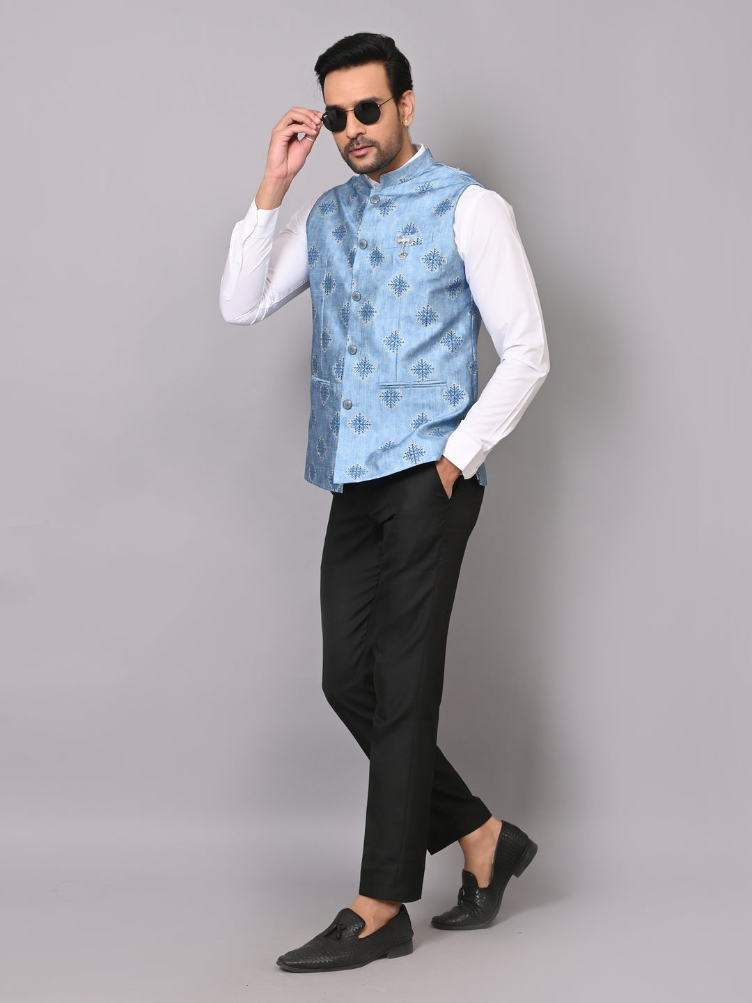 Digital Print Blue Nehru Jacket - B39833-63