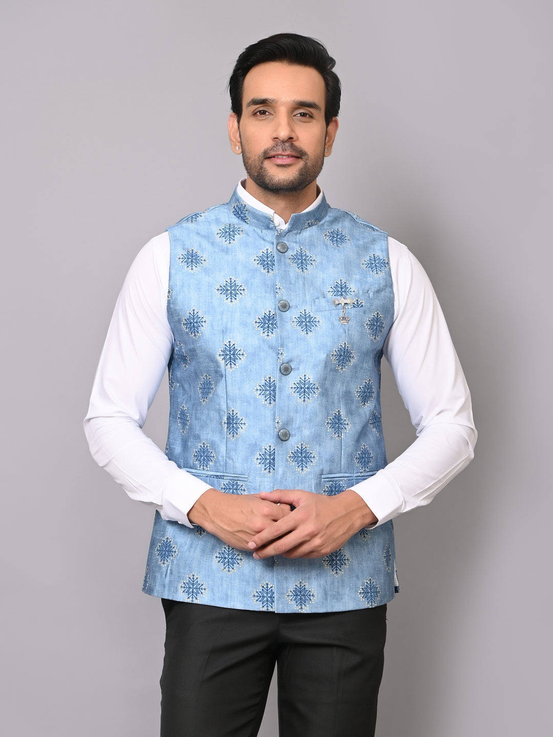 Digital Print Blue Nehru Jacket - B39833-63