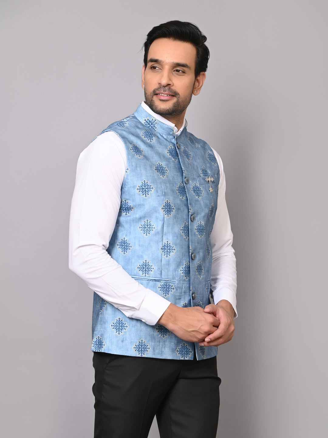 Digital Print Blue Nehru Jacket - B39833-63