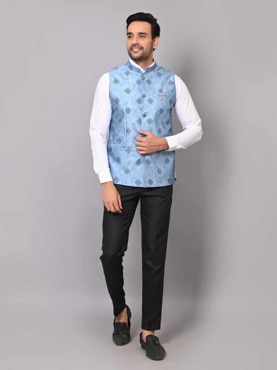 Digital Print Blue Nehru Jacket - B39833-63