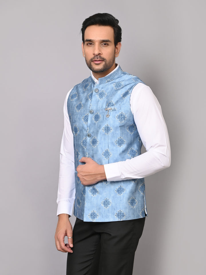 Digital Print Blue Nehru Jacket - B39833-63