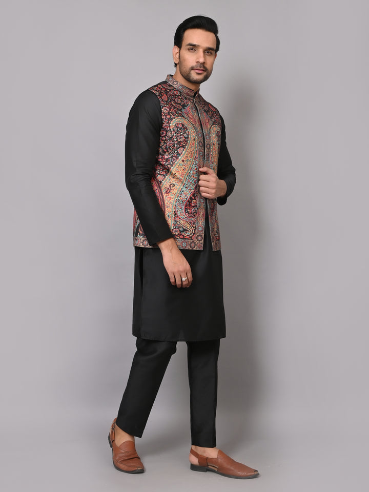 Ethnic Motifs Black Jacket Kurta Set - JM40408-12