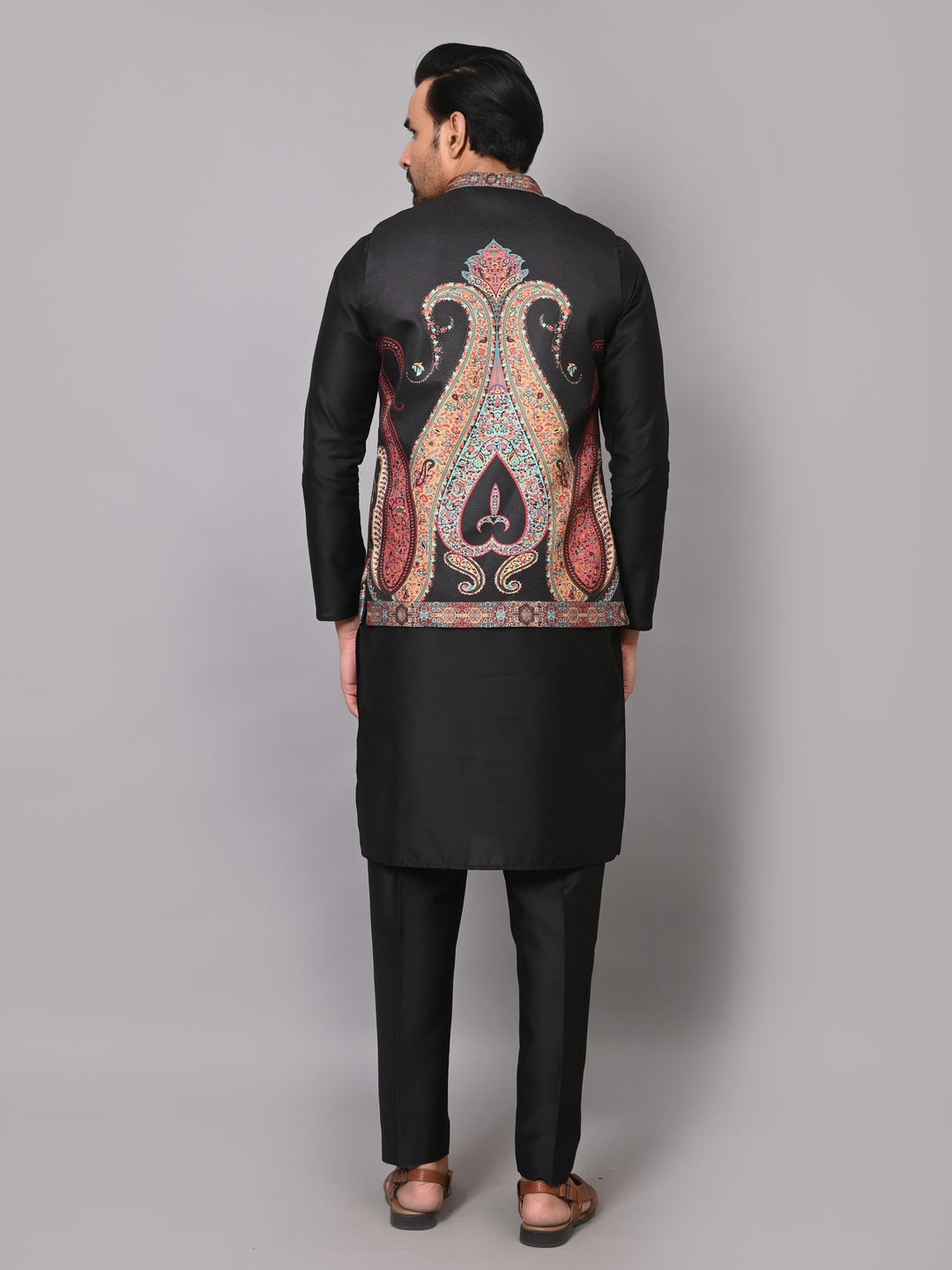 Ethnic Motifs Black Jacket Kurta Set - JM40408-12