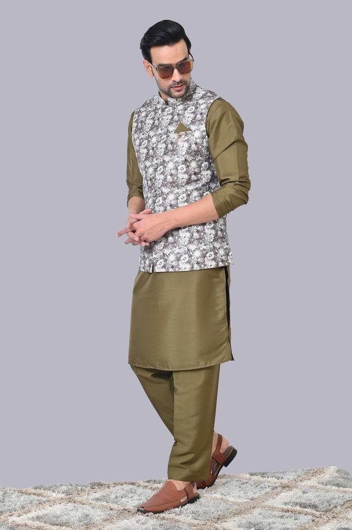 Floral Brown Jacket Kurta Set - JM40412-3