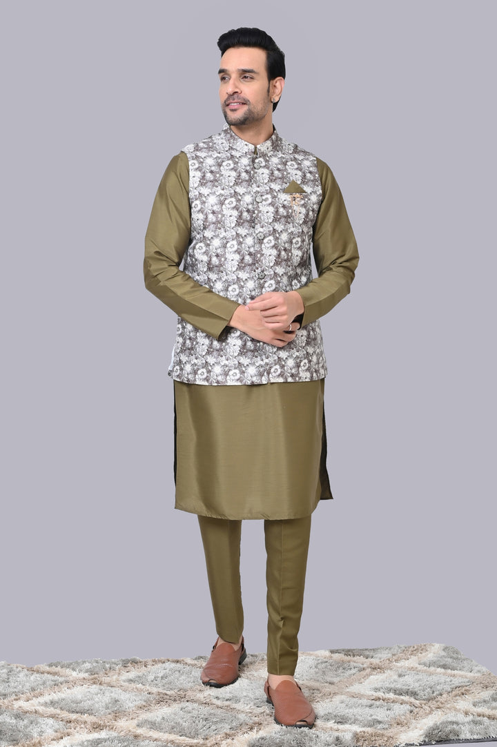 Floral Brown Jacket Kurta Set - JM40412-3