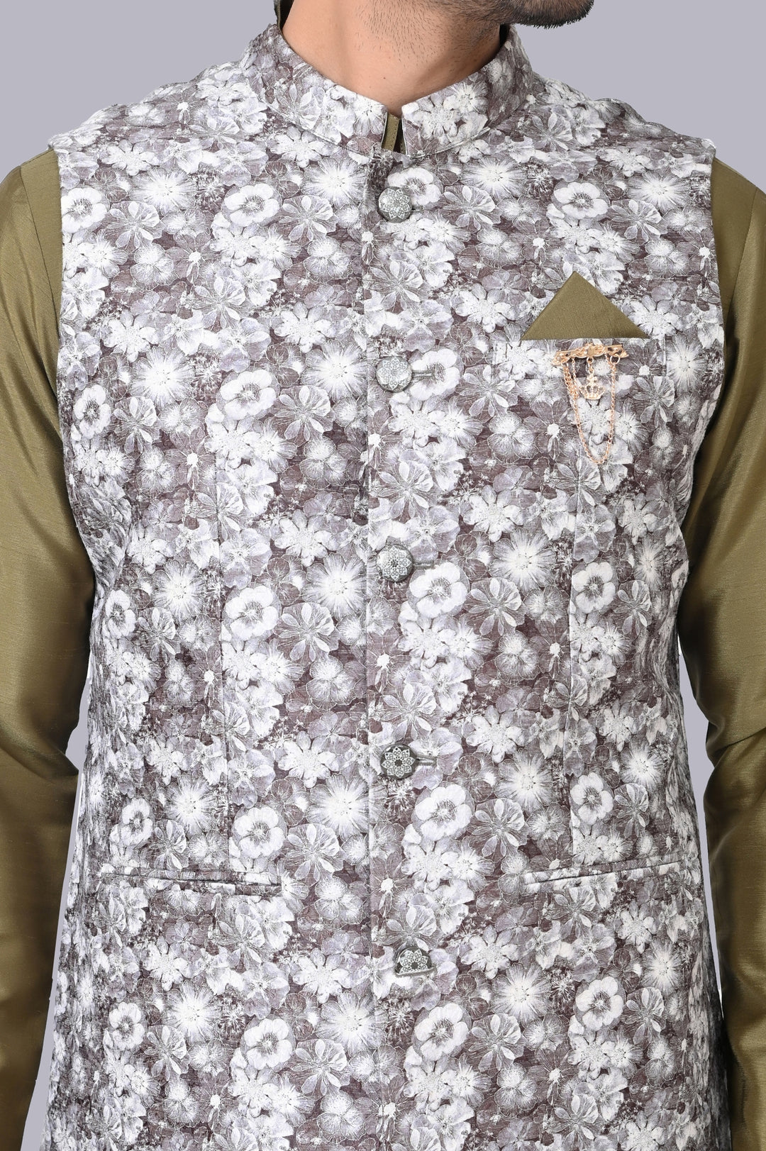 Floral Brown Jacket Kurta Set - JM40412-3