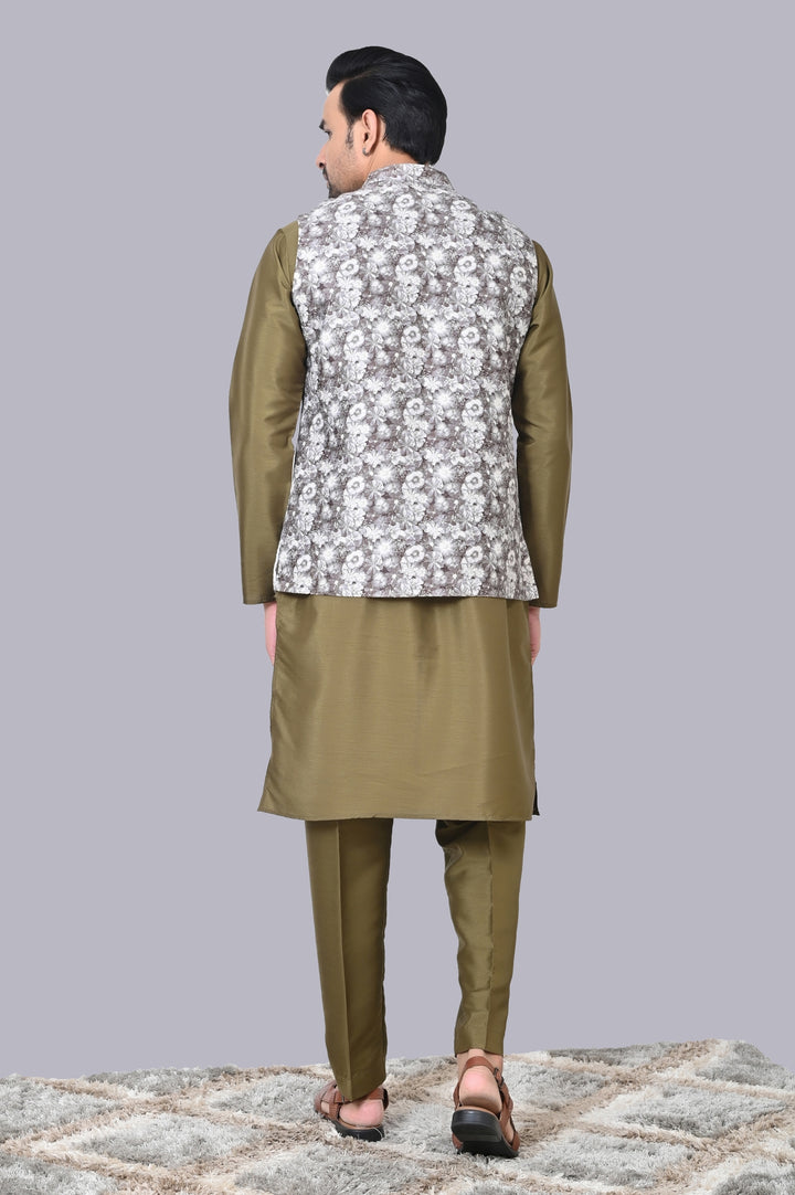 Floral Brown Jacket Kurta Set - JM40412-3