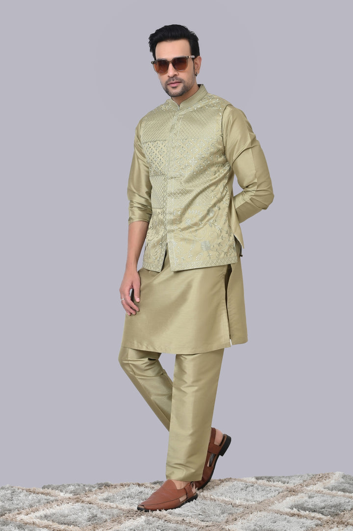 Geometric Pista Jacket Kurta Set - JM37619-12