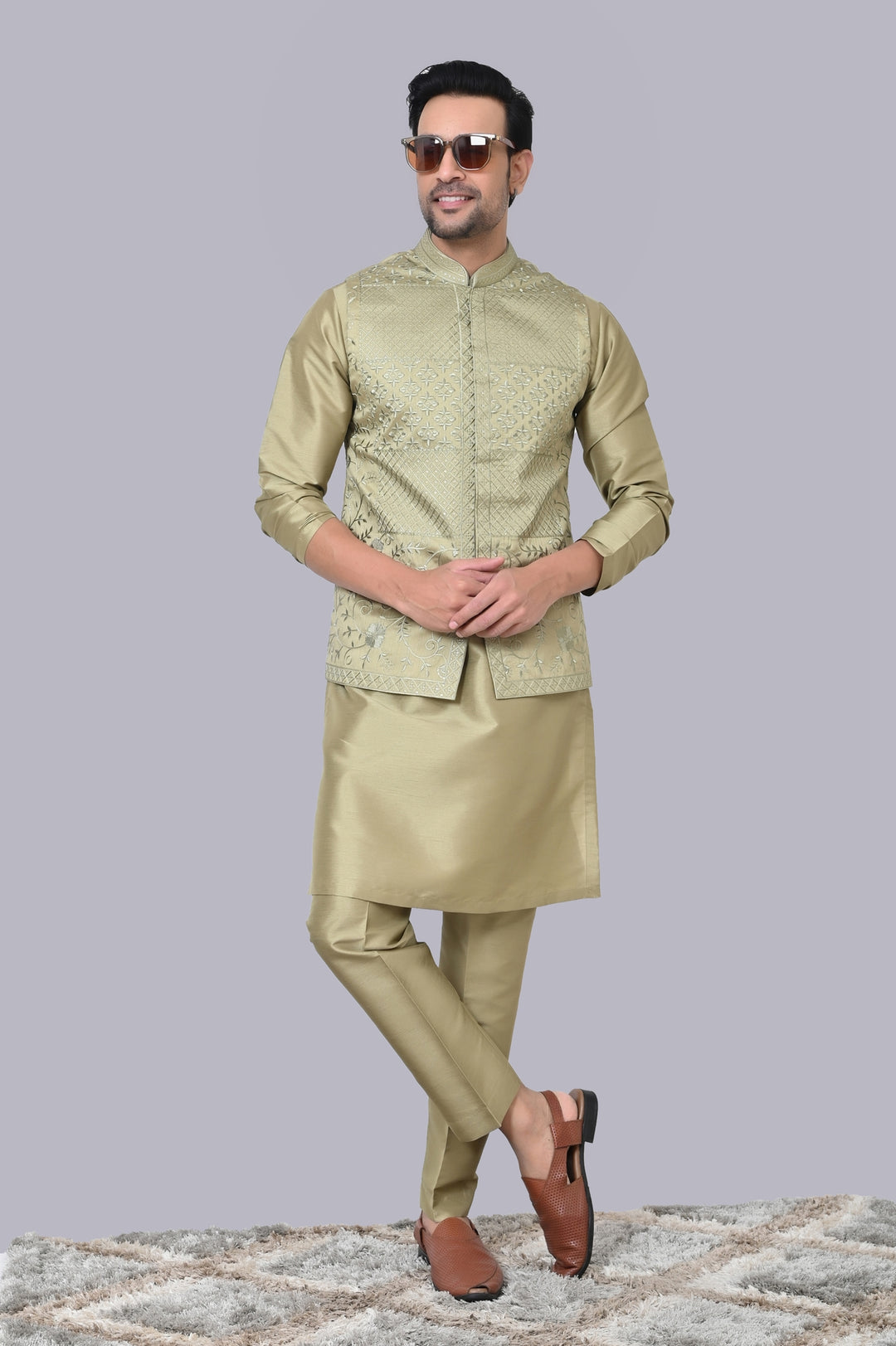 Geometric Pista Jacket Kurta Set - JM37619-12