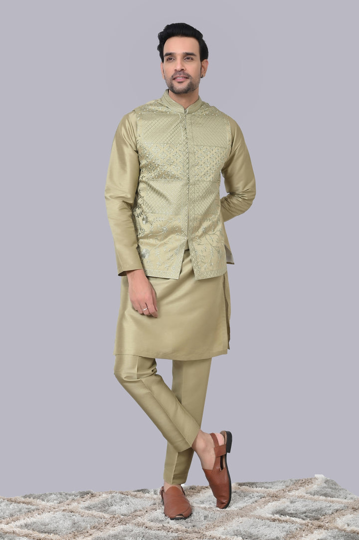 Geometric Pista Jacket Kurta Set - JM37619-12