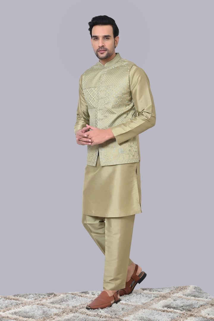 Geometric Pista Jacket Kurta Set - JM37619-12