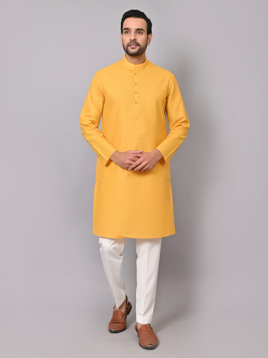 Striped Mustard Kurta Set - KM26522-8