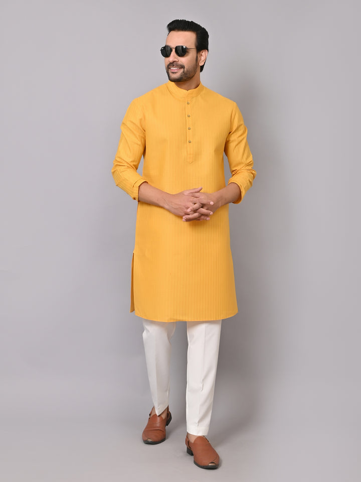 Striped Mustard Kurta Set - KM26522-8