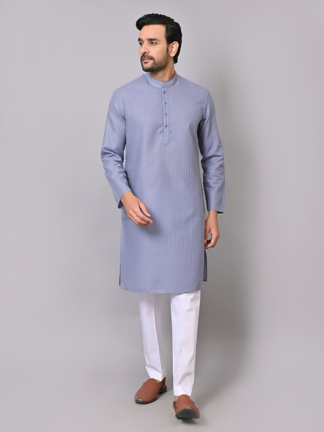 Striped Grey Kurta Set - KM26522-11