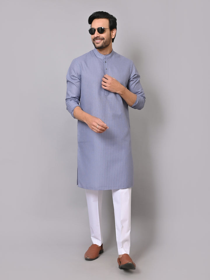 Striped Grey Kurta Set - KM26522-11