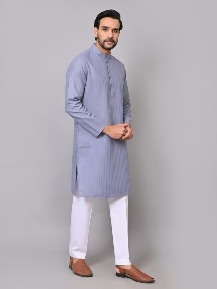 Striped Grey Kurta Set - KM26522-11