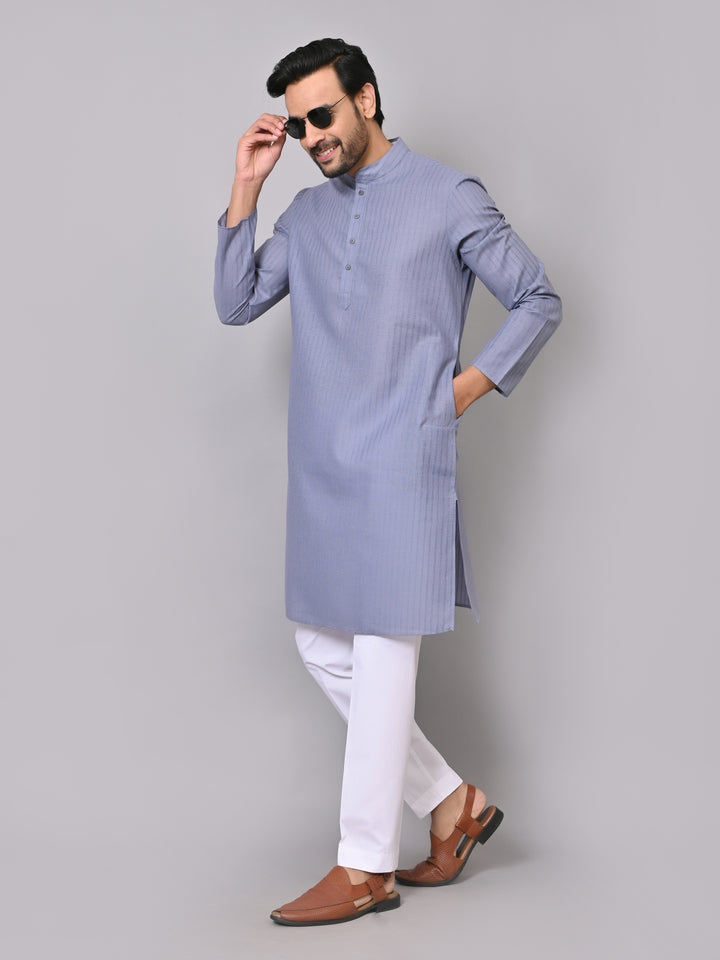 Striped Grey Kurta Set - KM26522-11