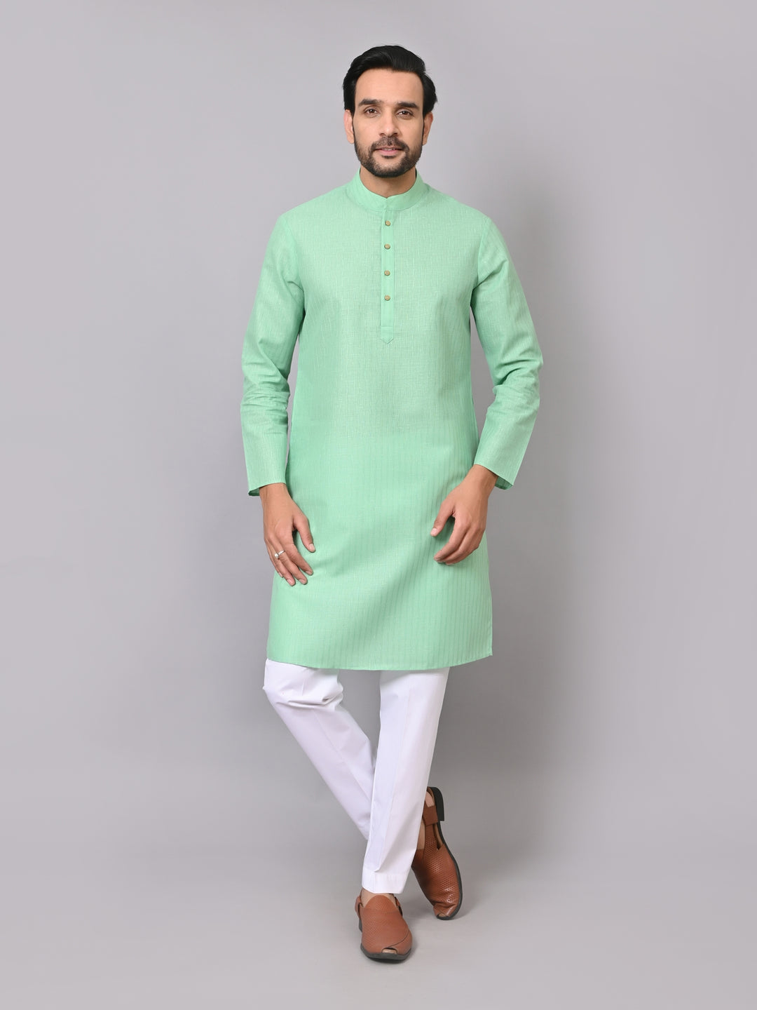 Striped Green Kurta Set - KM26522-121