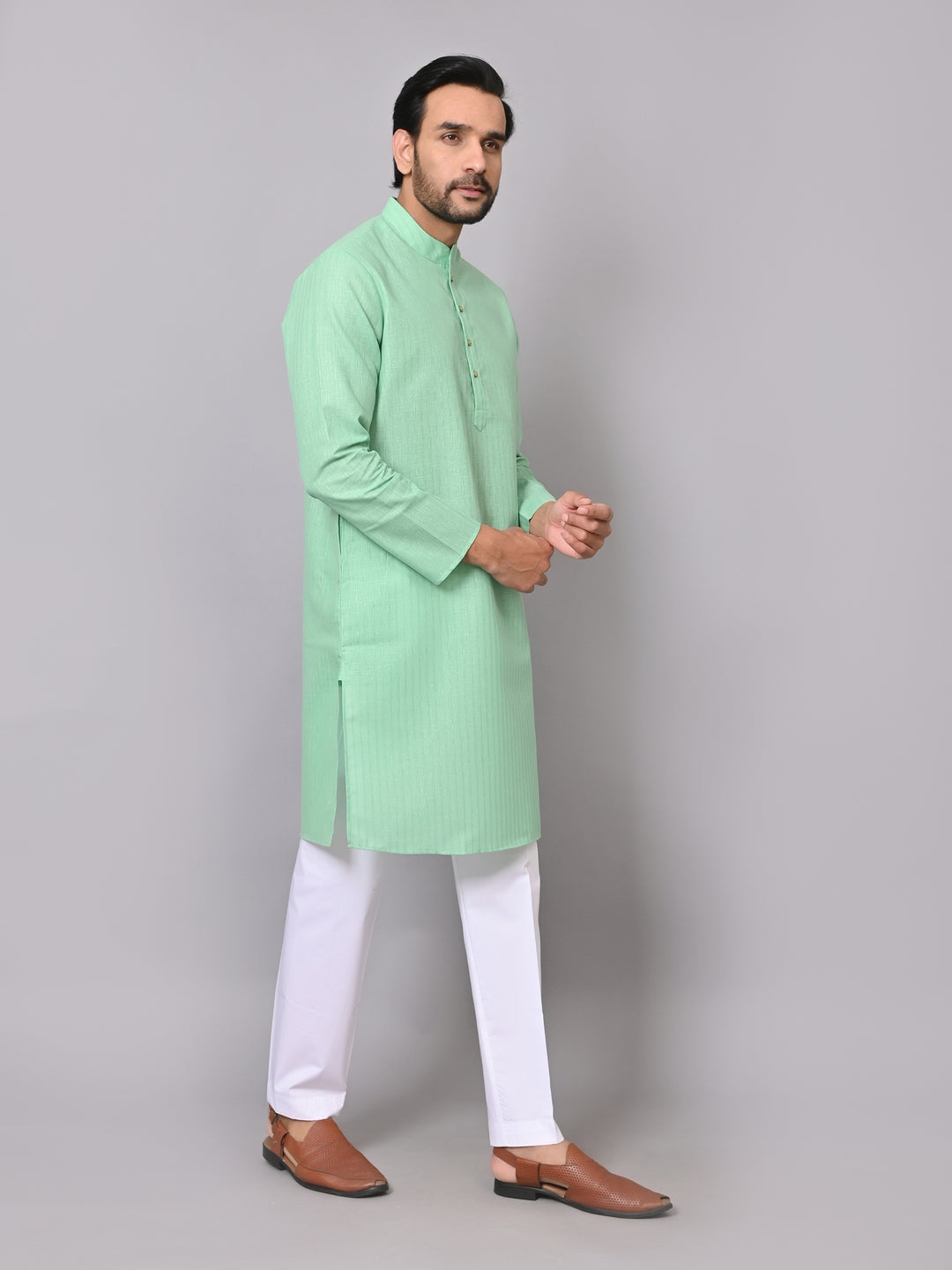 Striped Green Kurta Set - KM26522-121