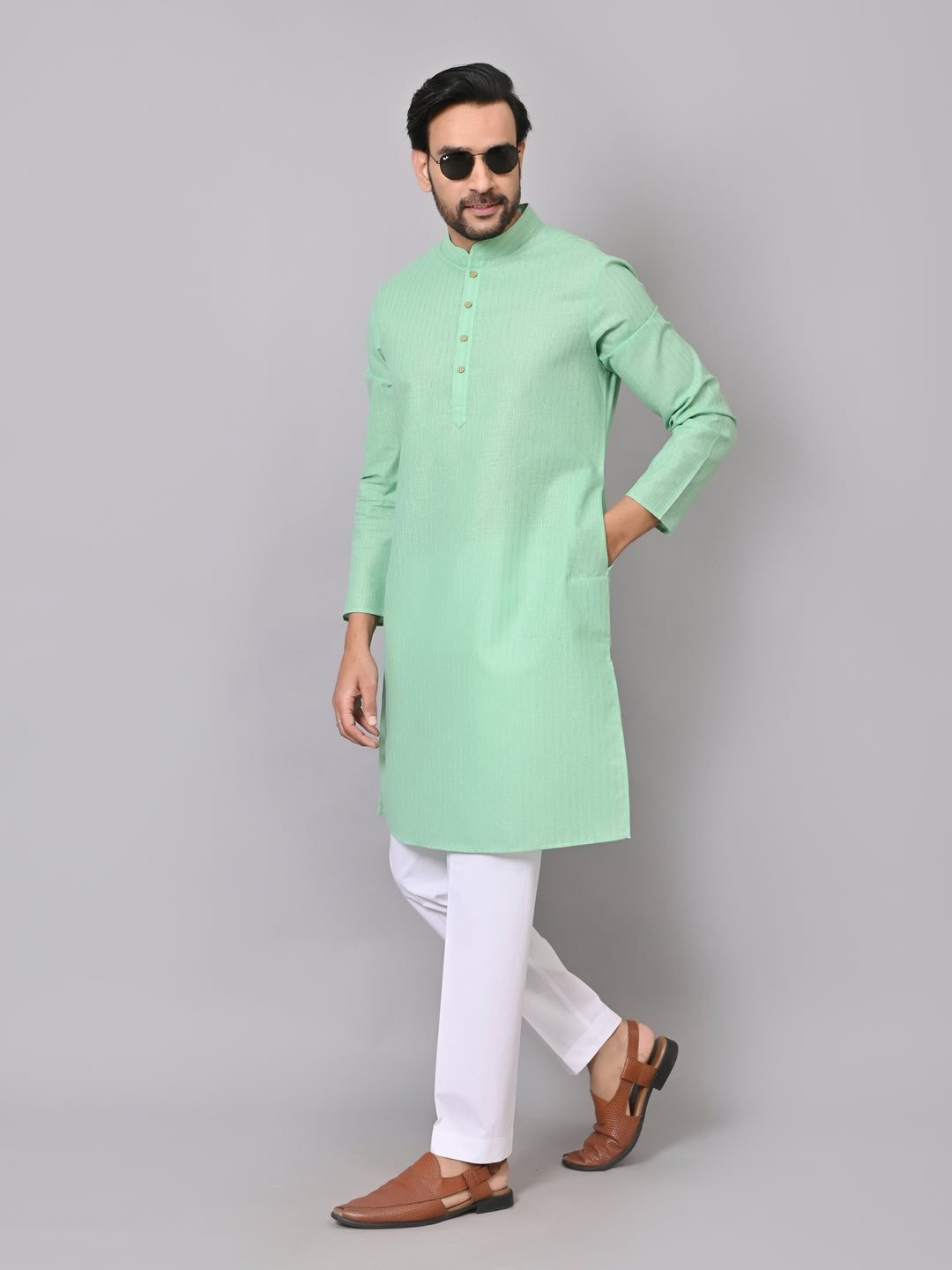 Striped Green Kurta Set - KM26522-121