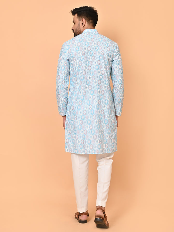 Printed Chikan Blue Kurta Set - KM38181-7