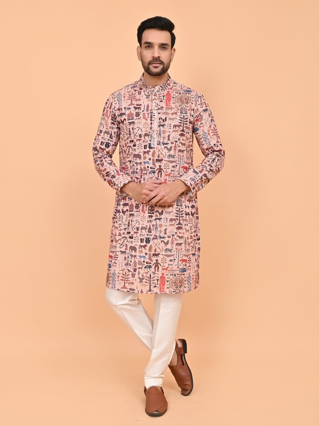 Digital Print Peach Kurta Set - KM42749-3