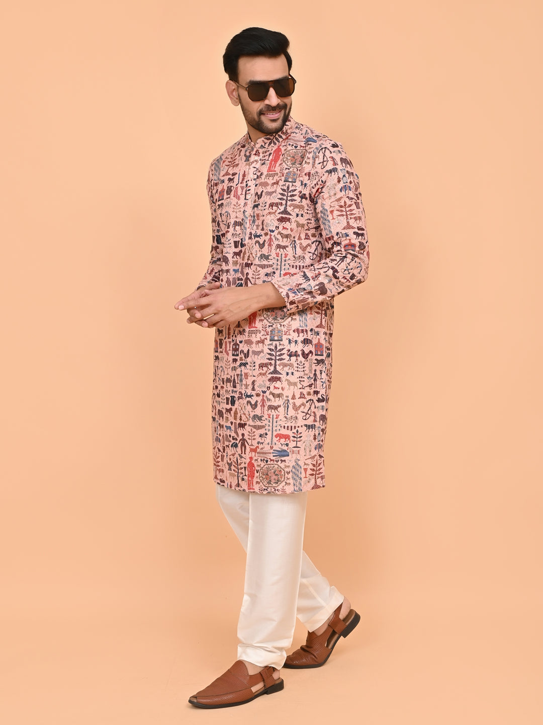 Digital Print Peach Kurta Set - KM42749-3