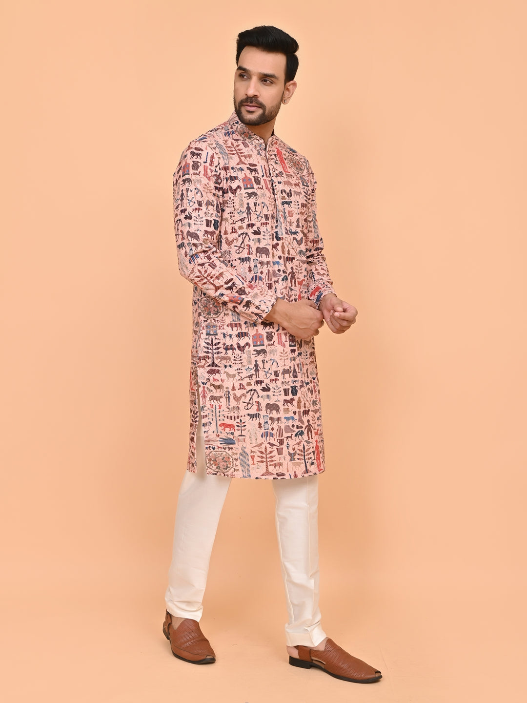 Digital Print Peach Kurta Set - KM42749-3