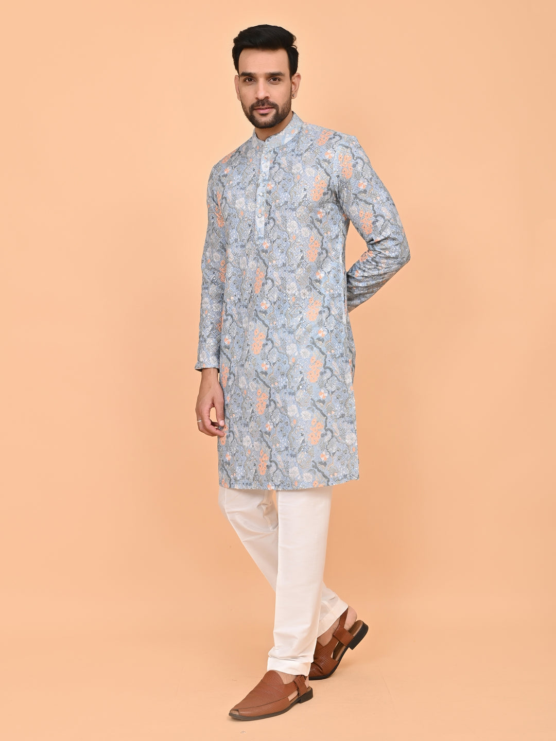 Digital Print Grey Kurta Set - KM42749-2