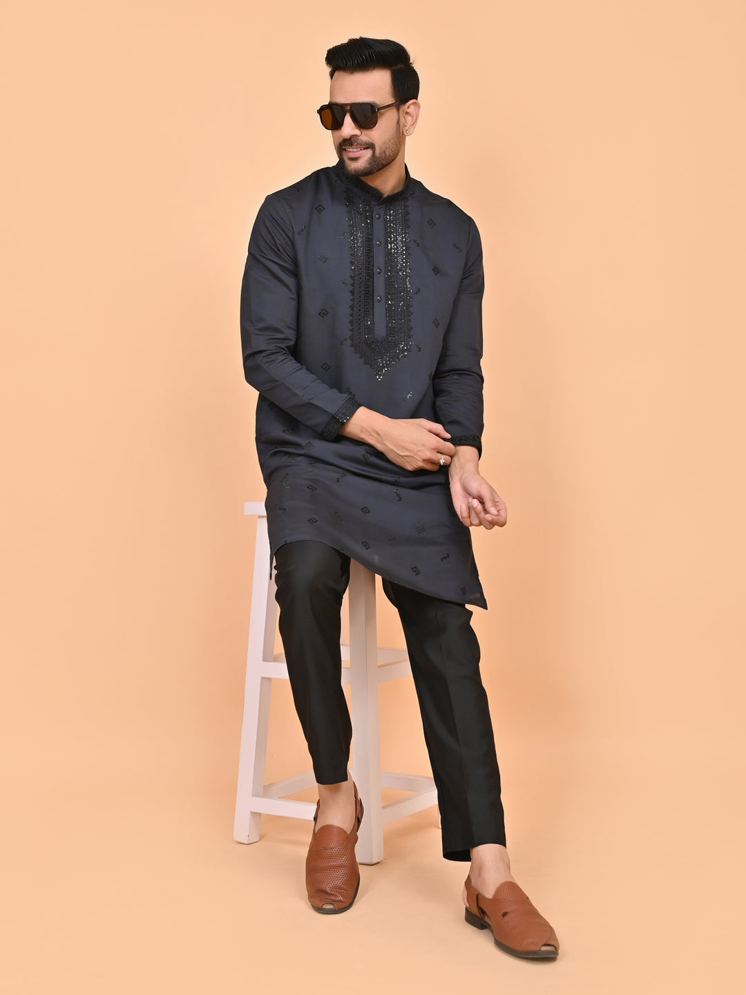 Sequence Navy Blue Kurta Set - KM40502-36