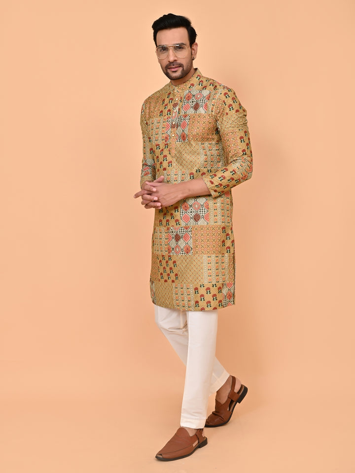 Digital Print Mustard Kurta Set - KM43835-8087A