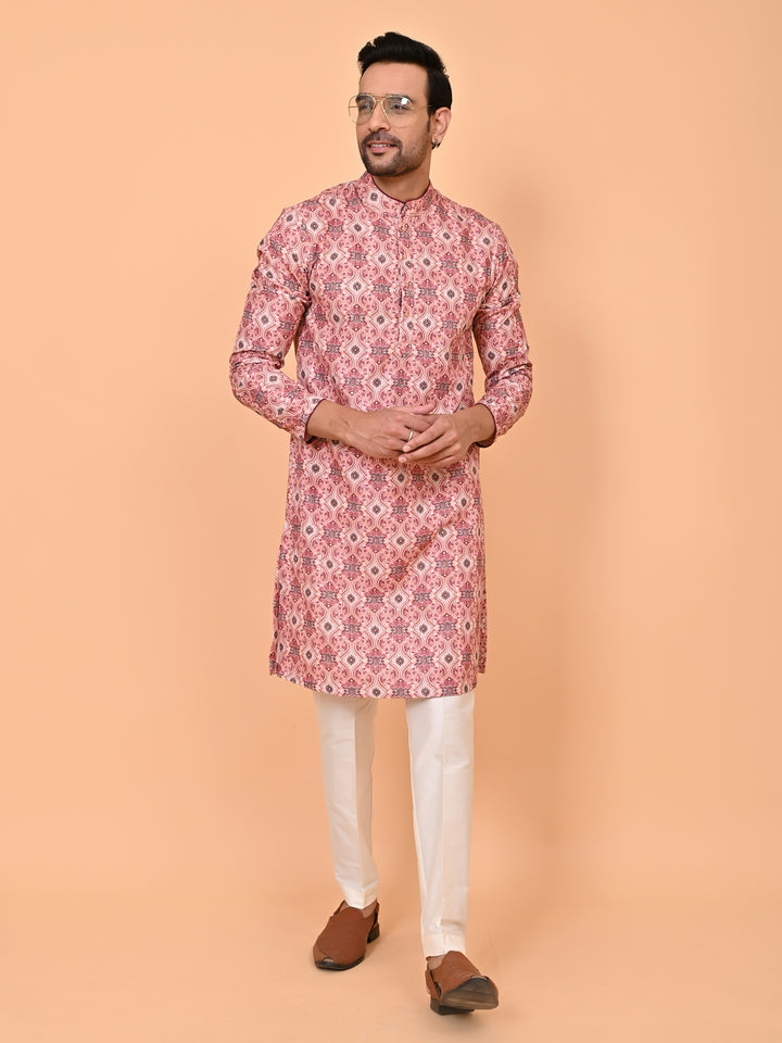 Digital Print Peach Kurta Set - KM43393-1