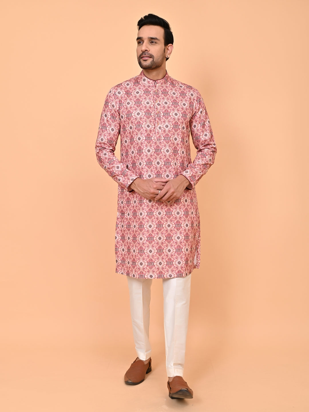 Digital Print Peach Kurta Set - KM43393-1