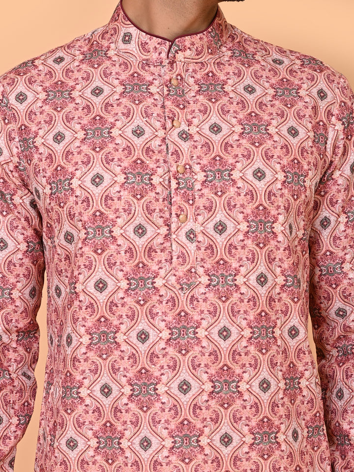 Digital Print Peach Kurta Set - KM43393-1