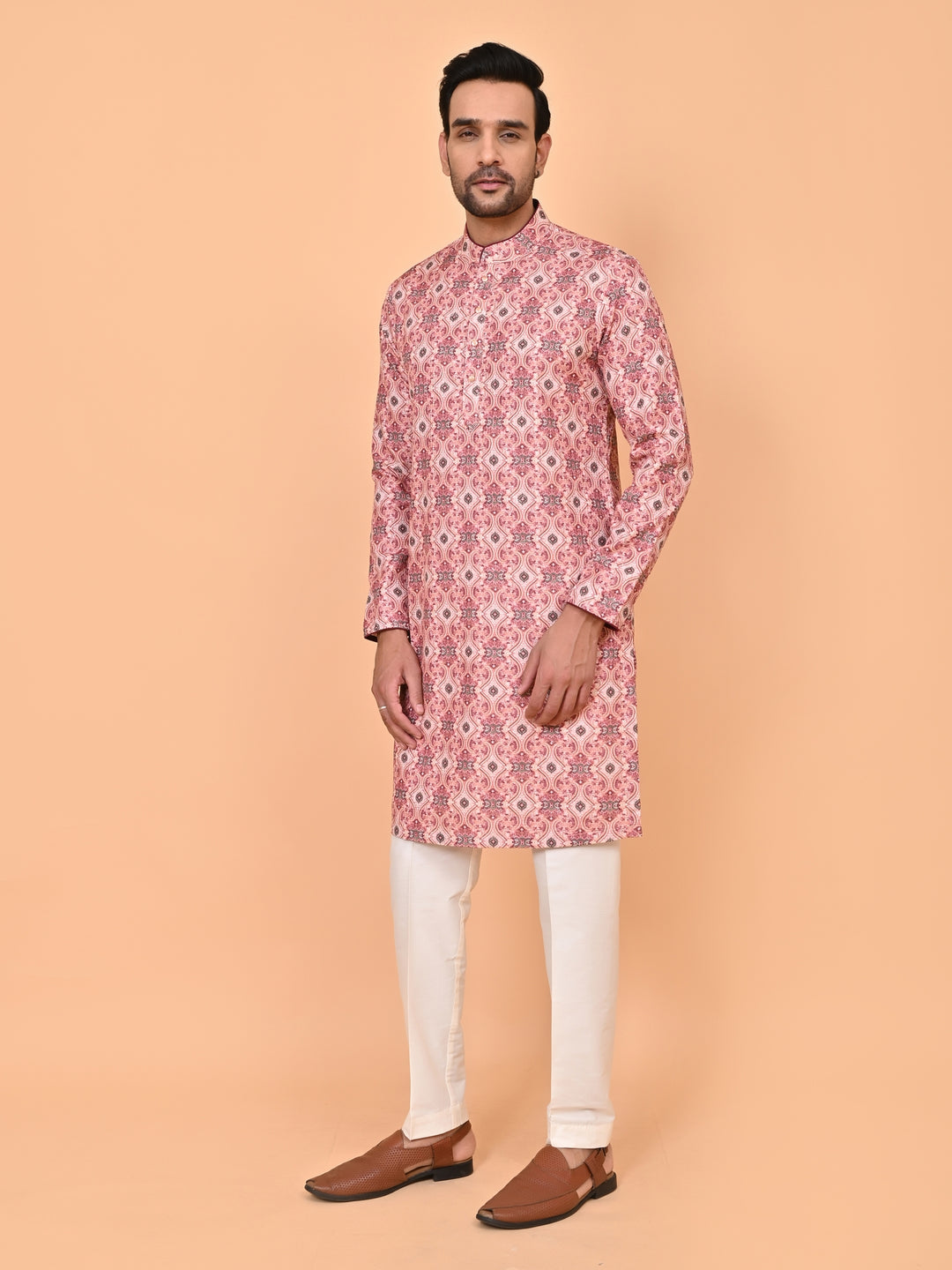 Digital Print Peach Kurta Set - KM43393-1
